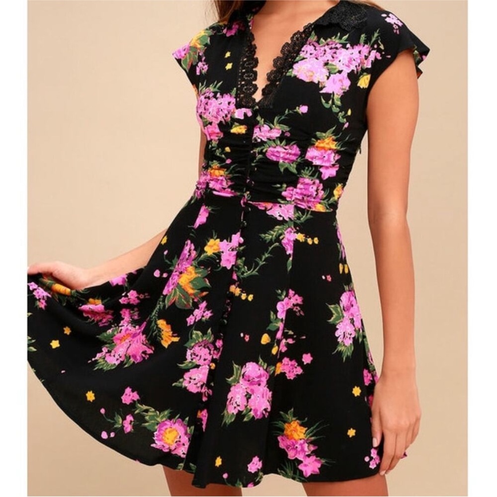 Free People Black Floral Mini Dress